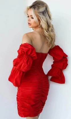 Jovani 07558 - Off Shoulder Ruched Cocktail Dress