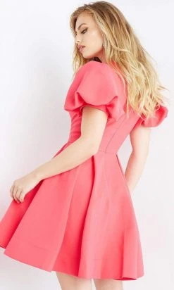 Jovani - 07628 Puff Sleeve Plunging A-Line Dress