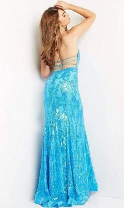 Jovani - 07786 Strapless Sweetheart Lace-up Open Back Sequin Dress