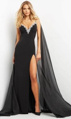 Jovani 08022 - Cascade Paneled Backless Evening Dress
