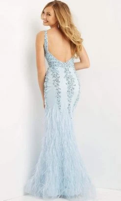 Jovani - 08140 Feather-Ornate Mermaid Gown