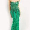 Jovani - 08142 Strapless Corset Feather Gown