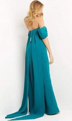 Jovani - 08209 Off Shoulder Crepe Jumpsuit With Back Tail