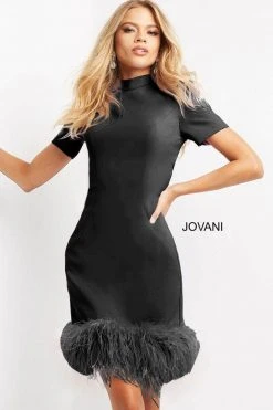 Jovani 08253 - Feather Trim Cocktail Dress 20 Jovani 08253 - Feather Trim Cocktail Dress