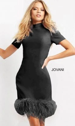 Jovani 08253 - Feather Trim Cocktail Dress 21 Jovani 08253 - Feather Trim Cocktail Dress