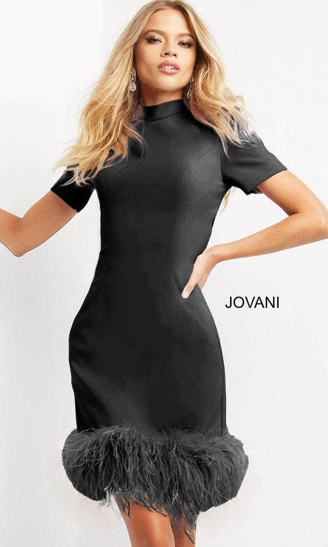 Jovani 08253 - Feather Trim Cocktail Dress 12 Jovani 08253 - Feather Trim Cocktail Dress