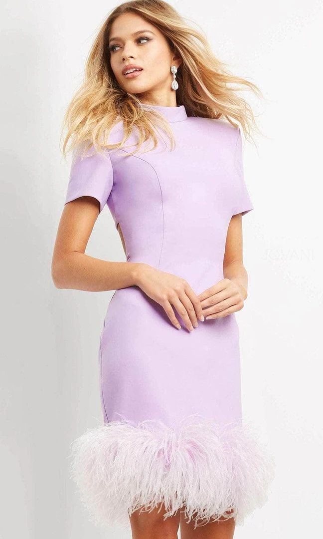 Jovani 08253 - Feather Trim Cocktail Dress 6 Jovani 08253 - Feather Trim Cocktail Dress