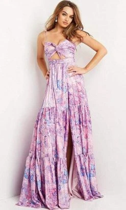 Jovani - 08369 Print Butterfly Flowy Cut Out Dress