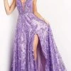 Jovani - 08422 Floral Applique Slit A-line Dress