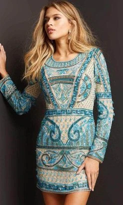 Jovani 08449 - Long Sleeves Jewel Neck Short Dress 9 Jovani 08449 - Long Sleeves Jewel Neck Short Dress