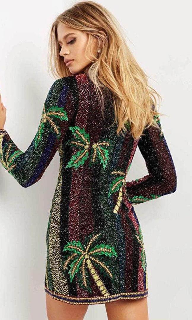 Jovani 08453 - High Neck Long Sleeves Short Dress 4 Jovani 08453 - High Neck Long Sleeves Short Dress