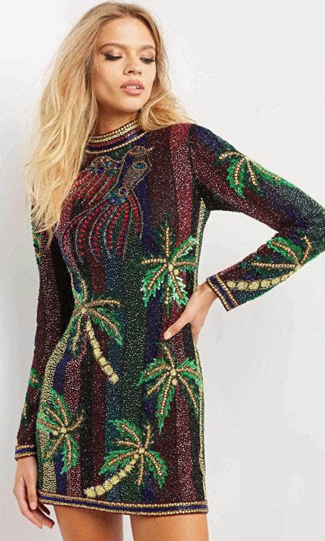 Jovani 08453 - High Neck Long Sleeves Short Dress 5 Jovani 08453 - High Neck Long Sleeves Short Dress