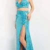 Jovani - 08471 Floral Applique Two-Piece High Slit Sequin Prom Dress