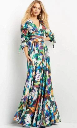 Jovani 08584 - Quarter Length Sleeve V-neck Long Dress 9 Jovani 08584 - Quarter Length Sleeve V-neck Long Dress