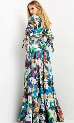 Jovani 08584 - Quarter Length Sleeve V-neck Long Dress 7 Jovani 08584 - Quarter Length Sleeve V-neck Long Dress