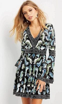 Jovani 08636 - Bell Sleeve V-neck Cocktail Dress 13 Jovani 08636 - Bell Sleeve V-neck Cocktail Dress