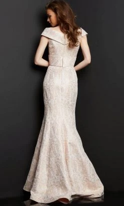 Jovani 08656 - Cap Sleeved Bow V-Neck Evening Gown