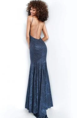 Jovani - 1120 Spaghetti Strap Glitter Jersey Long Gown