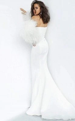 Jovani - 1226 Strapless Trumpet Dress With Feathered Sleeves 9 Jovani - 1226 Strapless Trumpet Dress With Feathered Sleeves
