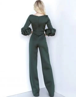 Jovani - 1227 Boat Neck Bubble Sleeved Scuba Evening Jumpsuit 5 Jovani - 1227 Boat Neck Bubble Sleeved Scuba Evening Jumpsuit