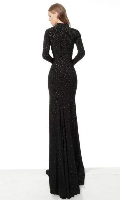 Jovani - 1459 Embellished Long Sleeve Trumpet Dress With Train