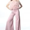 Jovani - 1542 Feathered Strapless Jumpsuit