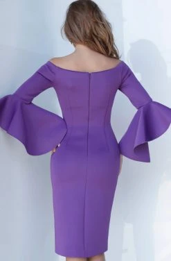 Jovani - 1587 Off Shoulder Bell Sleeve Scuba Cocktail Dress