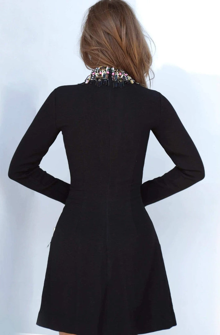 Jovani - 1884 High-Neck Long Sleeve Sheath Mini Dress 5 Jovani - 1884 High-Neck Long Sleeve Sheath Mini Dress