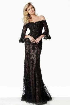 Jovani - 2240 Lace Off-Shoulder Bell Sleeve Trumpet Dress