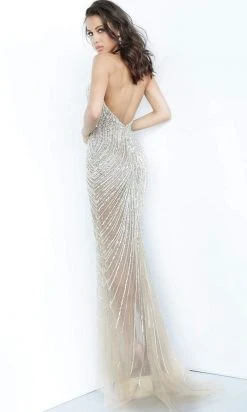 Jovani - 2609 Beaded Deep V-neck Trumpet Dress With Train