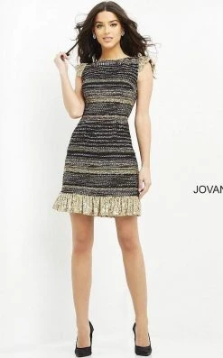 Jovani - 2920 Bateau Glitter Sheath Mini Dress