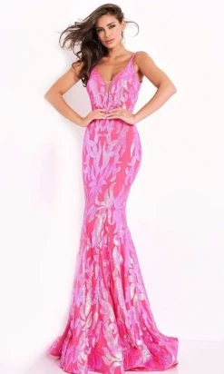 Jovani - 3263 Embellished Deep V-neck Fit And Flare Dress 18 Jovani - 3263 Embellished Deep V-neck Fit And Flare Dress