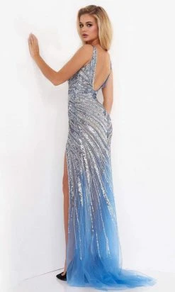 Jovani - 3686 Plunging Linear Beaded High Slit Gown