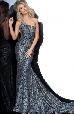 Jovani - 3927 Embellished Lace One Shoulder Trumpet Dress