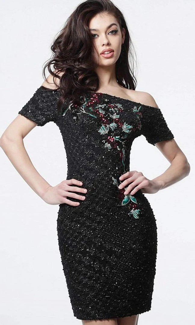 Jovani - 3968 Floral Sequined Off Shoulder Cocktail Dress 3 Jovani - 3968 Floral Sequined Off Shoulder Cocktail Dress