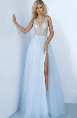 Jovani - 4019 Bead Embellished Plunging V-Neck Gown