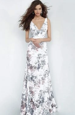 Jovani - 4074 Print Sequined Deep V-neck Trumpet Dress 7 Jovani - 4074 Print Sequined Deep V-neck Trumpet Dress