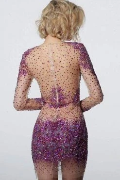 Jovani - 47598 Beaded Sheer Fabric Sheath Dress