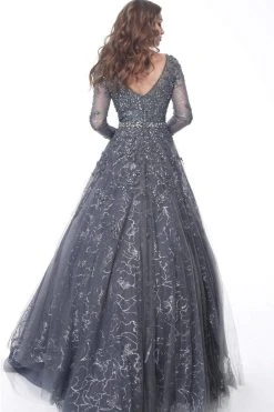 Jovani - 51838 Embroidered Long Sleeve Bateau Ballgown