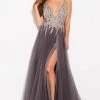 Jovani - 54873 Embellished Plunging V-neck A-line Dress 1 Jovani - 54873 Embellished Plunging V-neck A-line Dress