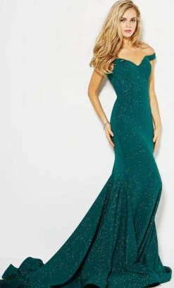Jovani - 55187 Off-Shoulder Glittered Mermaid Gown