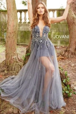 Jovani - 55621 Plunging Neckline Floral Embellished Tulle Dress 15 Jovani - 55621 Plunging Neckline Floral Embellished Tulle Dress
