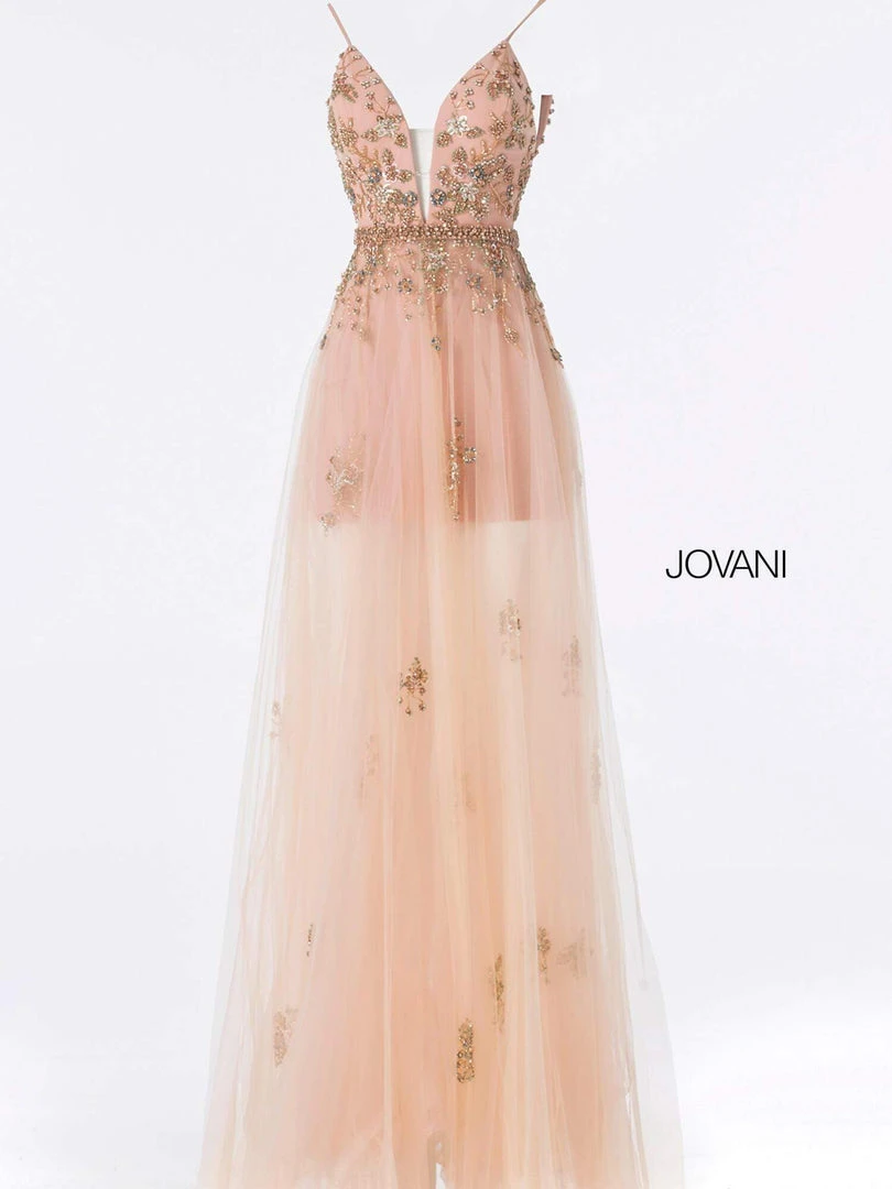 Jovani - 55621 Plunging Neckline Floral Embellished Tulle Dress 10 Jovani - 55621 Plunging Neckline Floral Embellished Tulle Dress