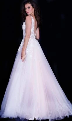 Jovani 55634 Sheer Floral Appliques V-Neck Ballgown 29 Jovani 55634 Sheer Floral Appliques V-Neck Ballgown