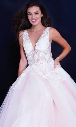 Jovani 55634 Sheer Floral Appliques V-Neck Ballgown 24 Jovani 55634 Sheer Floral Appliques V-Neck Ballgown