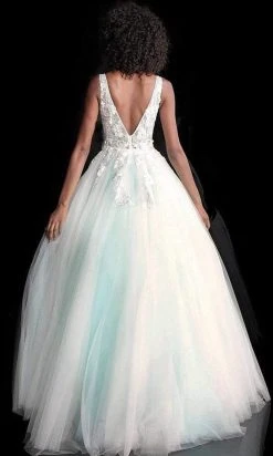 Jovani 55634 Sheer Floral Appliques V-Neck Ballgown 41 Jovani 55634 Sheer Floral Appliques V-Neck Ballgown