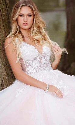 Jovani 55634 Sheer Floral Appliques V-Neck Ballgown 30 Jovani 55634 Sheer Floral Appliques V-Neck Ballgown