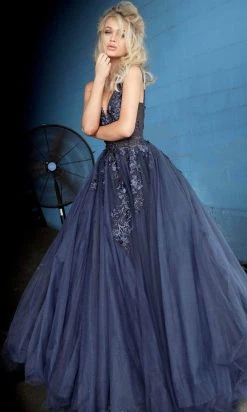 Jovani 55634 Sheer Floral Appliques V-Neck Ballgown 35 Jovani 55634 Sheer Floral Appliques V-Neck Ballgown