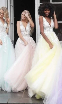 Jovani 55634 Sheer Floral Appliques V-Neck Ballgown 28 Jovani 55634 Sheer Floral Appliques V-Neck Ballgown