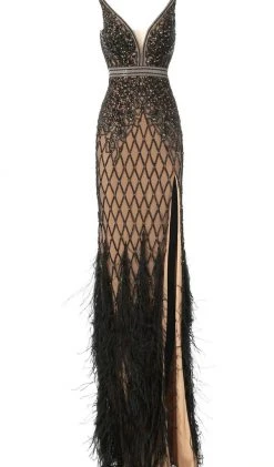 Jovani - 55796 Sleeveless Embellished V-neck Feathered Dress 8 Jovani - 55796 Sleeveless Embellished V-neck Feathered Dress